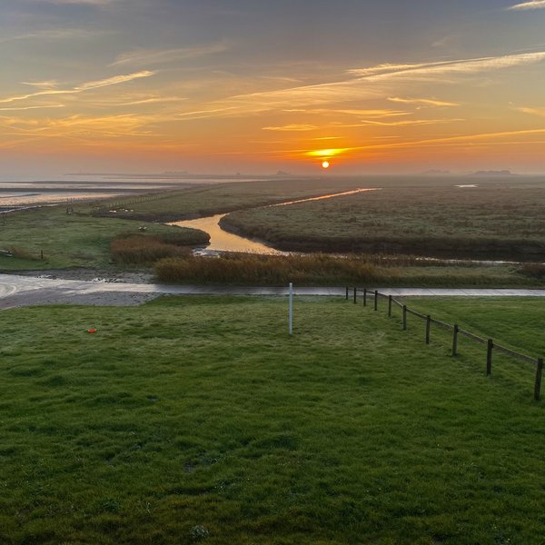 Sonnenaufgang mit Blick von Westerwarft nach Kirchwarft